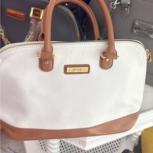 Joy & Ima White and Tan Handbag